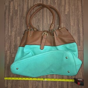 Black Rivet Turquoise Green Brown Women's Shoulder Handbag Faux Leather Pockets.